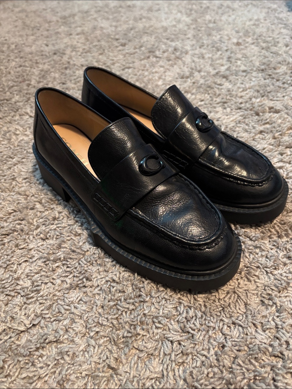 Coach Black Leah Lugsole Loafers